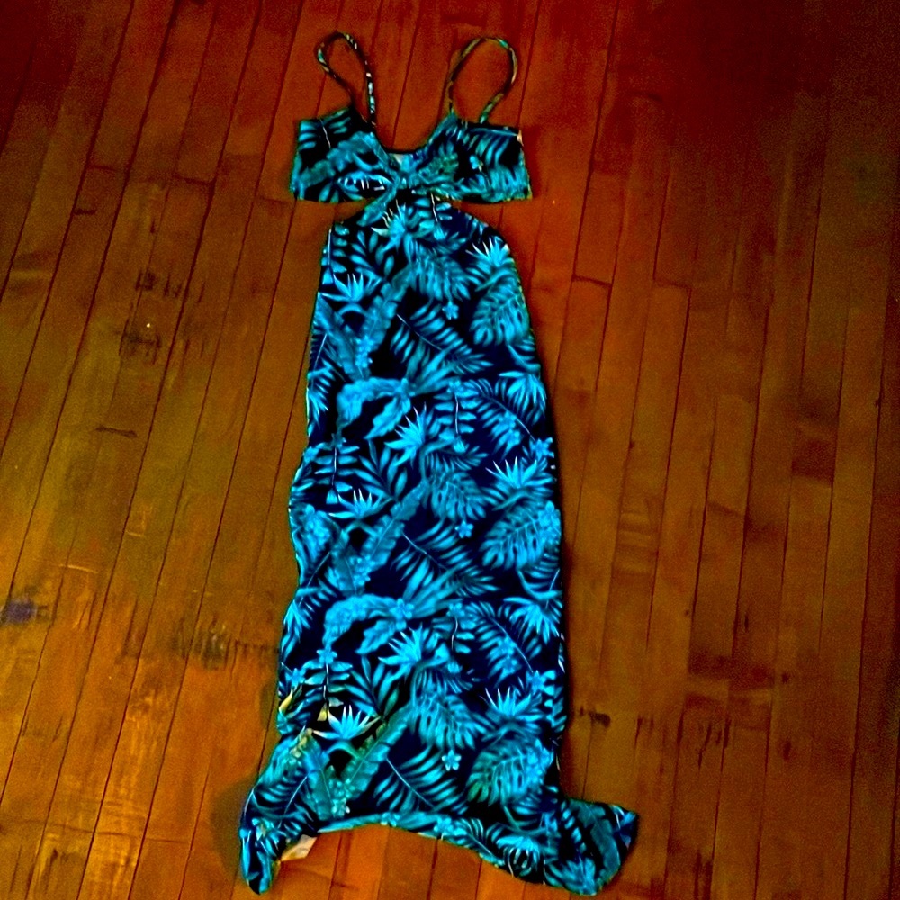 Tropical cut out midi dress